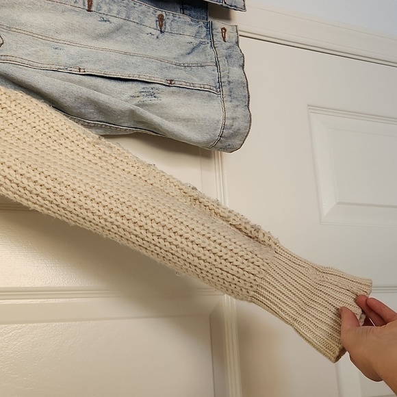 LIT2 Oversized Denim Jacket Sweater Sleeves Size Medium - Picture 4 of 11